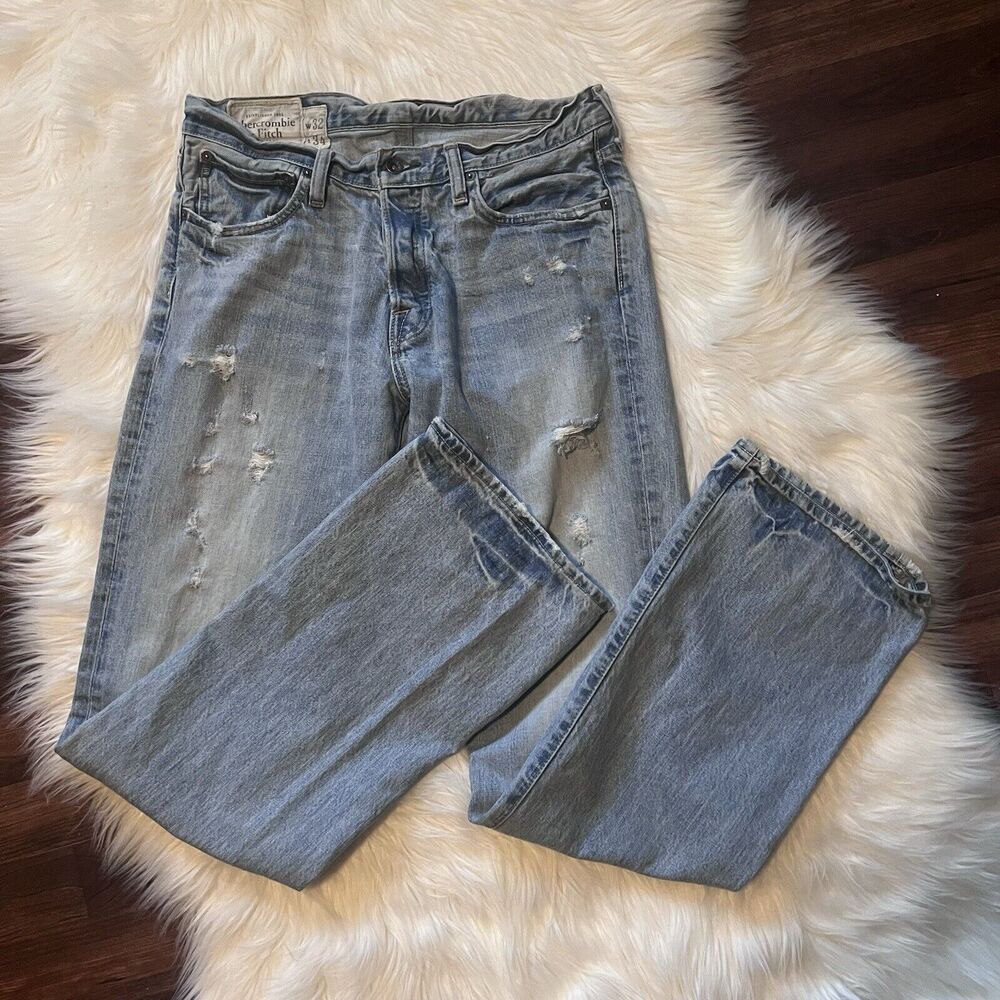 Abercrombie & Fitch Kilburn Low Rise Bootcut Jeans 32 x 34 Light Wash Distressed